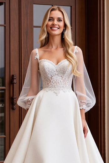 Ivory Sweetheart Long Sleeves Wedding Dress with Lace