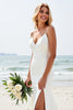 Load image into Gallery viewer, Ivory Satin V Neck Sweep Train Boho Wedding Dress