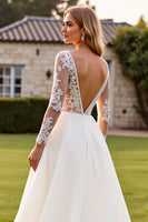 Load image into Gallery viewer, Ivory V Neck Sweep Train Wedding Dress with Lace