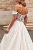 Load image into Gallery viewer, Ivory Satin A Line Sweep Train Off the Shoulder Wedding Dress with Lace