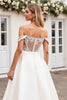 Load image into Gallery viewer, Ivory Satin Off the Shoulder Sweep Train Wedding Dress with Lace