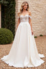 Load image into Gallery viewer, Ivory Satin Off the Shoulder Sweep Train Wedding Dress with Lace