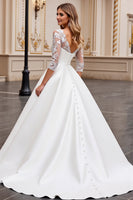 Load image into Gallery viewer, Ivory Satin A Line Sweetheart Sweep Train Wedding Dress with Lace