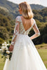 Load image into Gallery viewer, Ivory Sweep Train A Line Illusion Boat Neck Wedding Dress with Lace
