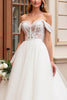 Load image into Gallery viewer, Ivory A Line Off the Shoulder Sweep Train Wedding Dress with Lace