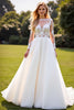 Load image into Gallery viewer, Ivory A Line Sweetheart Sweep Train Wedding Dress with Lace