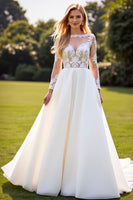 Load image into Gallery viewer, Ivory A Line Sweetheart Sweep Train Wedding Dress with Lace