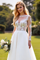 Load image into Gallery viewer, Ivory A Line Sweetheart Sweep Train Wedding Dress with Lace