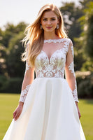 Load image into Gallery viewer, Ivory A Line Sweetheart Sweep Train Wedding Dress with Lace