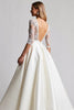 Load image into Gallery viewer, Ivory Satin A Line V Neck Sweep Train Wedding Dress with Lace