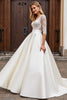 Load image into Gallery viewer, Ivory Satin A Line V Neck Sweep Train Wedding Dress with Lace