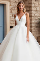 Load image into Gallery viewer, Ivory Ball Gown V Neck Sweep Train Wedding Dress