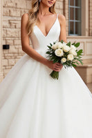 Load image into Gallery viewer, Ivory Ball Gown V Neck Sweep Train Wedding Dress