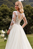 Load image into Gallery viewer, Ivory A Line Illusion Boat Neck Sweep Train Wedding Dress with Lace