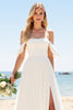 Load image into Gallery viewer, Ivory Chiffon A Line Off the Shoulder Sweep Train Boho Wedding Dress