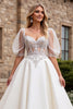 Load image into Gallery viewer, Ivory Satin A Line Sweetheart Floor Length Wedding Dress with Lace