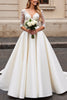 Load image into Gallery viewer, Ivory A Line Satin V Neck Sweep Train Wedding Dress with Lace