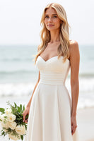 Load image into Gallery viewer, Simple White Satin Sweep Train Sweetheart Boho Wedding Dress