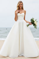Load image into Gallery viewer, Simple Ivory Watteau Train Spaghetti Straps Ball Gown Wedding Dress