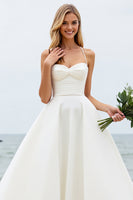 Load image into Gallery viewer, Simple Ivory Watteau Train Spaghetti Straps Ball Gown Wedding Dress