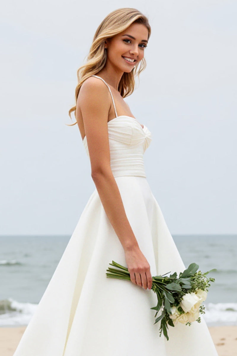 Load image into Gallery viewer, Simple Ivory Watteau Train Spaghetti Straps Ball Gown Wedding Dress