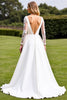 Load image into Gallery viewer, White Satin Sweep Train Illusion V Neck Wedding Dress with Lace