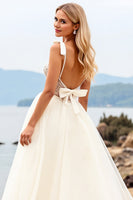 Load image into Gallery viewer, Ivory Organza Sweep Train V Neck Ball Gwon Wedding Dress with Bow