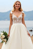 Load image into Gallery viewer, Ivory Organza Sweep Train V Neck Ball Gwon Wedding Dress with Bow