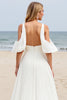 Load image into Gallery viewer, White Chiffon Sweep Train Cold Shoulder Ruched Boho Wedding Dress with Slit