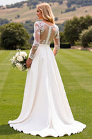 Load image into Gallery viewer, Ivory Satin Sweep Train V Neck Wedding Jumpsuits with Lace