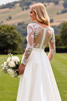 Load image into Gallery viewer, Ivory Satin Sweep Train V Neck Wedding Jumpsuits with Lace