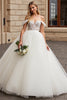 Load image into Gallery viewer, Ivory Organza Floor Length Off the Shoulder Ball Gown Wedding Dress with Lace