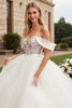 Load image into Gallery viewer, Ivory Organza Floor Length Off the Shoulder Ball Gown Wedding Dress with Lace
