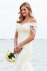 Load image into Gallery viewer, Ivory Satin Sweep Train Off the Shoulder Mermaid Wedding Dress with Lace