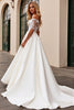 Load image into Gallery viewer, Ivory Satin A Line Off the Shoulder Sweep Train Wedding Dress with Lace