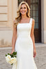 Load image into Gallery viewer, Simple Ivory Satin Square Neck Sweep Train Mermaid Wedding Dress