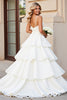 Load image into Gallery viewer, Ivory Satin Spaghetti Straps Sweep Train Ball Gwon Wedding Dress with Ruffle