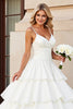 Load image into Gallery viewer, Ivory Satin Spaghetti Straps Sweep Train Ball Gwon Wedding Dress with Ruffle