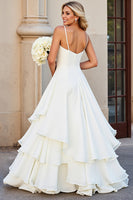 Load image into Gallery viewer, Ivory Chiffon Spaghetti Straps Floor Length Boho Wedding Dress with Ruffles