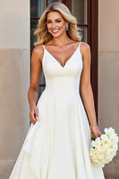 Load image into Gallery viewer, Ivory Chiffon Spaghetti Straps Floor Length Boho Wedding Dress with Ruffles