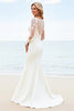 Load image into Gallery viewer, Ivory Satin Illusion Boat Neck Sweep Train Mermaid Wedding Dress with Lace