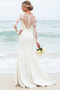 Load image into Gallery viewer, Ivory Satin Boat Neck Sweep Train Mermaid Wedding Dress with Lace