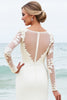 Load image into Gallery viewer, Ivory Satin Boat Neck Sweep Train Mermaid Wedding Dress with Lace
