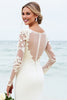 Load image into Gallery viewer, Ivory Satin Boat Neck Sweep Train Mermaid Wedding Dress with Lace