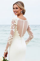 Load image into Gallery viewer, Ivory Satin Boat Neck Sweep Train Mermaid Wedding Dress with Lace