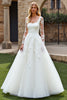 Load image into Gallery viewer, Ivory Organza Square Neck Sweep Train Ball Gwon Wedding Dress with Lace