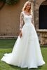 Load image into Gallery viewer, Ivory Organza Square Neck Sweep Train Ball Gwon Wedding Dress with Lace