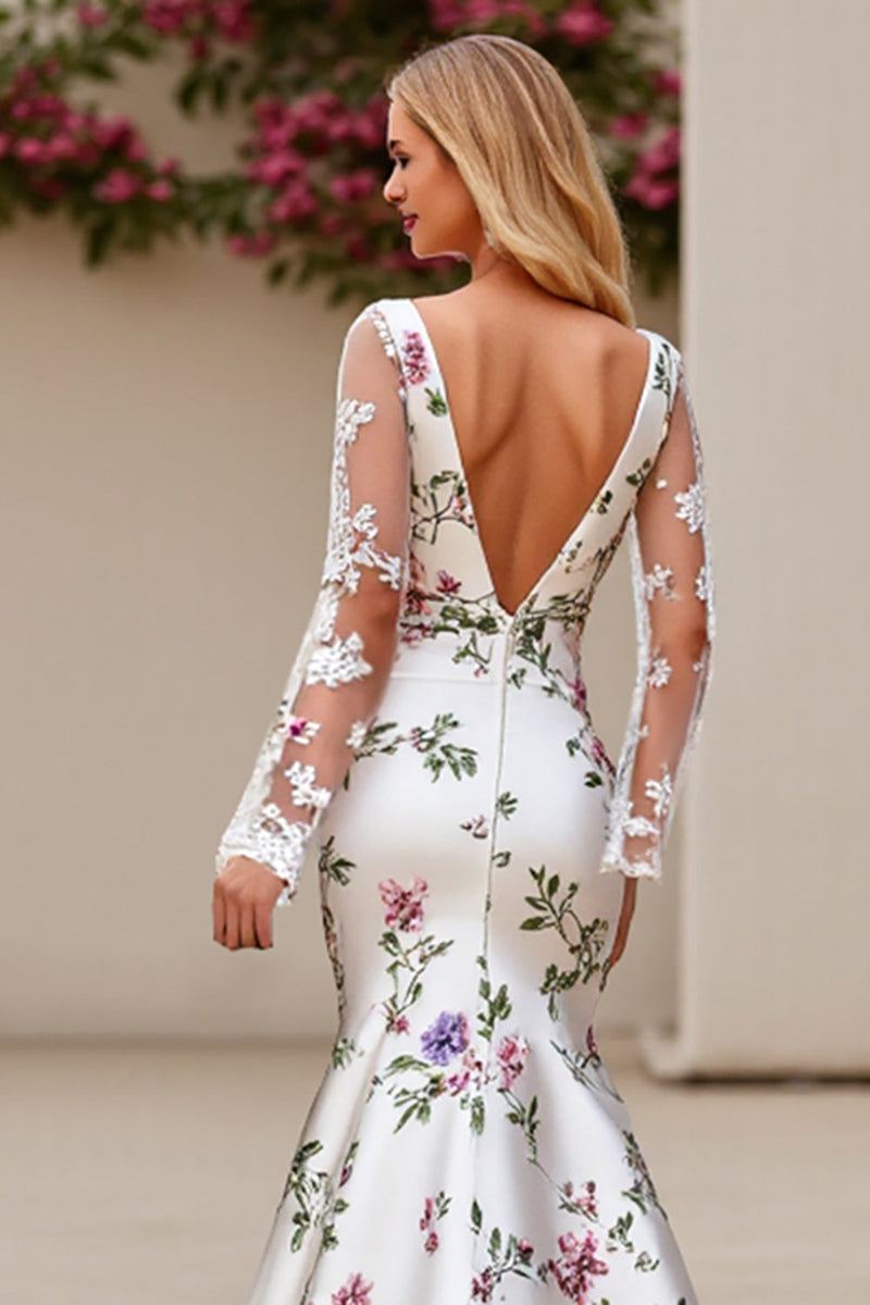 Load image into Gallery viewer, Ivory Flower Satin Square Neck Sweep Train Mermaid Wedding Dress with Lace