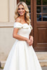 Load image into Gallery viewer, Simple Ivory Satin Off the Shoulder Sweep Train Wedding Dress with Bow