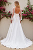 Load image into Gallery viewer, Ivory Satin Scoop Neck Sweep Train Mermaid Wedding Dress with Lace